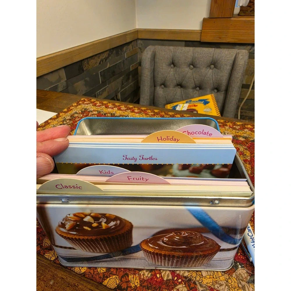Cupcake Recipe Tin With Cards Blue Metal Storage Box Publications International